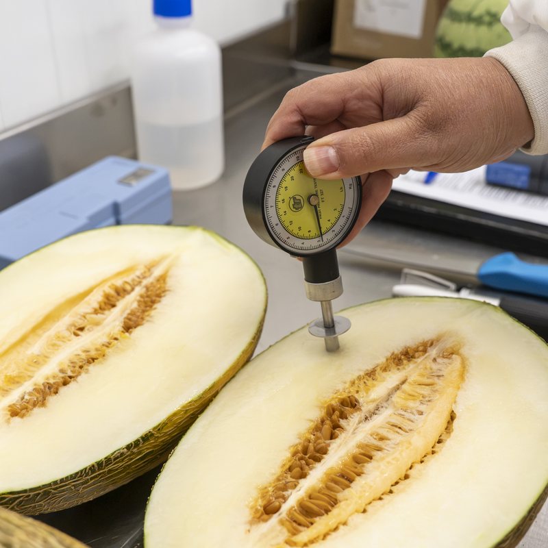 Control de firmeza sobre melón abierto con penetrómetro